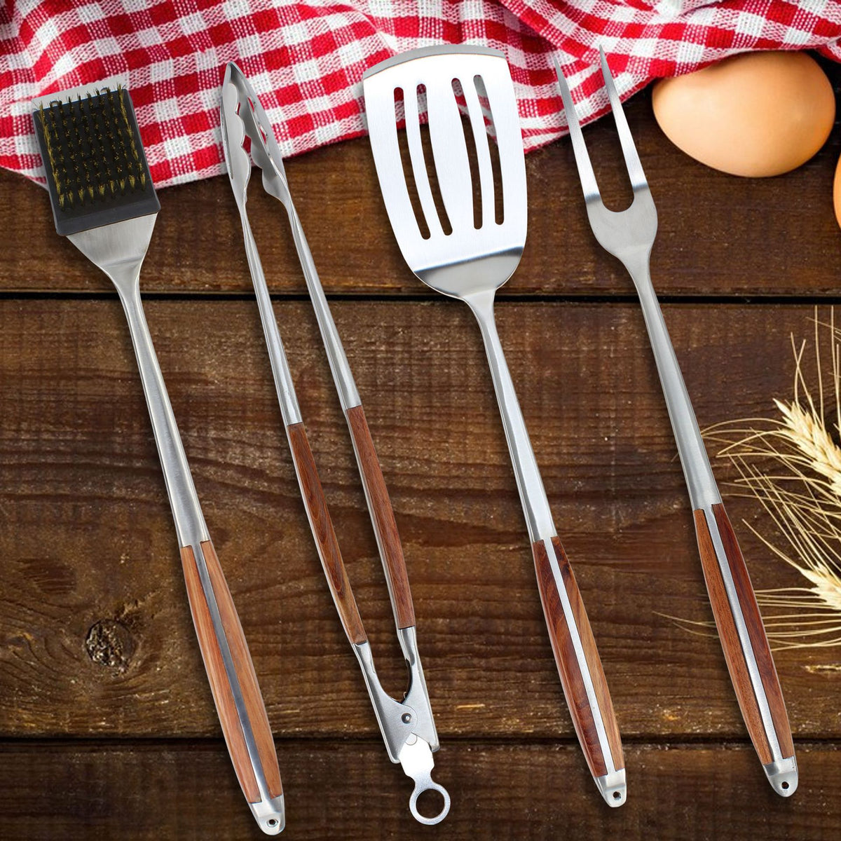 Stockbabac 4-Piece BBQ Tool Set with Wood-Accent Handles - product image 3